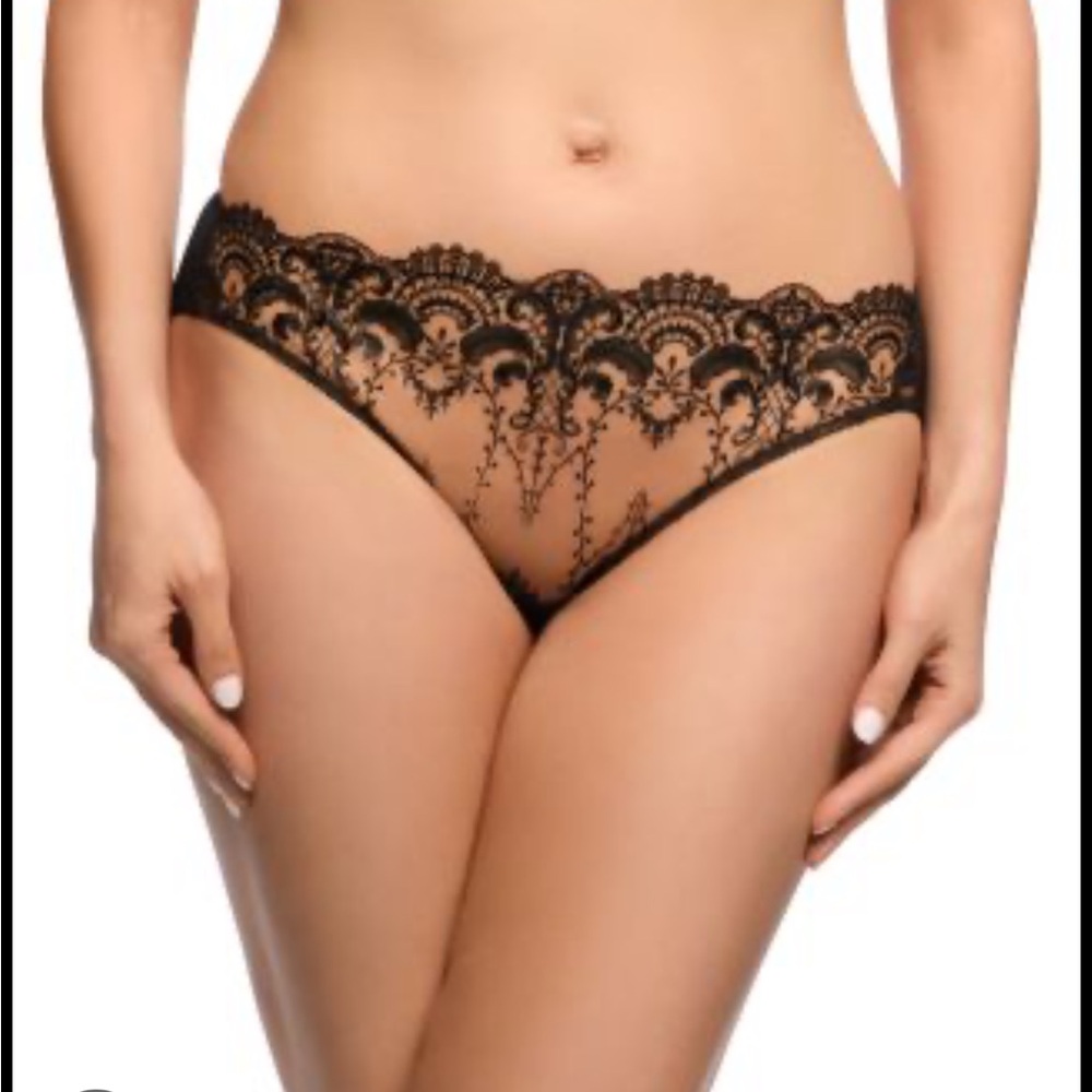 Dita Von Teese Nom de Plume High-Cut / Bikini Lace Panty (Black/ Tan)